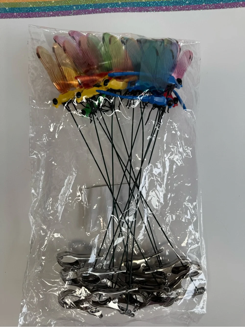 12 Decorative  Dragonfly Plant Picks - Multicolor